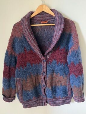 Vintage early 80s Missoni Shawl Collar Chunky Knit Cardigan Sweater size M/L